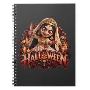 Gruselijke Zombie Bruid Halloween Horror Kunstprin Notitieboek