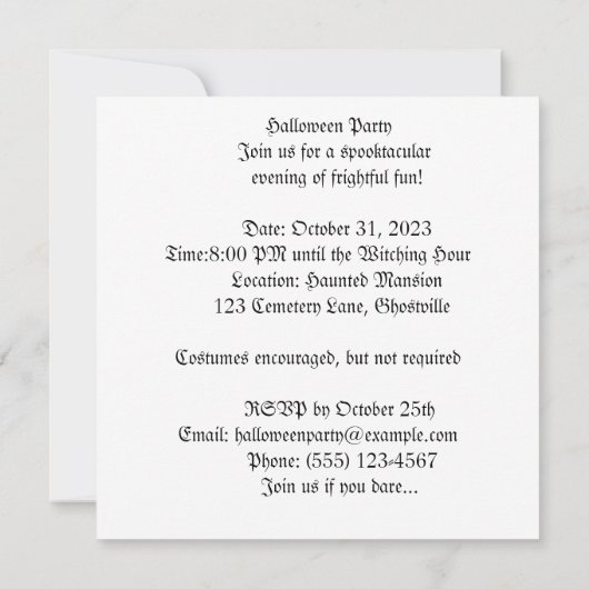 Gruselmaskerbal: De Maskerade van het Fantoom Kaart (Achterkant)