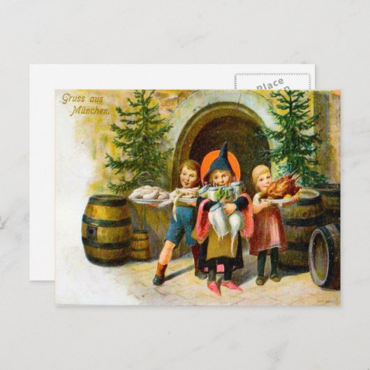 Gruss von Munchen, Duitsland, Kerstmis 1907 Feestdagenkaart (Voorkant / Achterkant)