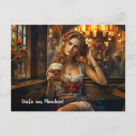Grüße aus München! Bierzeltstimmung. Dirndl Briefkaart