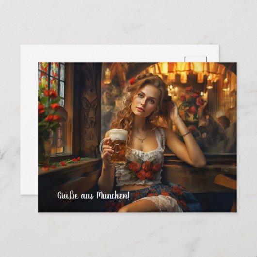 Grüße aus München! Bierzeltstimmung. Dirndl Briefkaart (Voorkant / Achterkant)