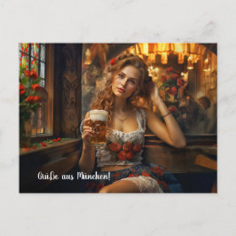 Grüße aus München! Bierzeltstimmung. Dirndl Briefkaart