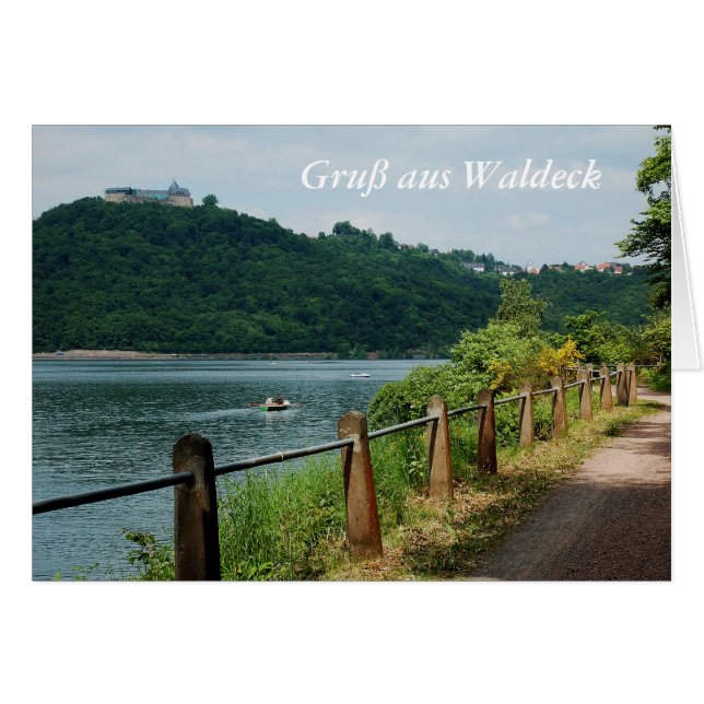 Grußkarte Gruß aus Waldeck Edersee Ufer mit Schloß (Voorkant Horizontaal)