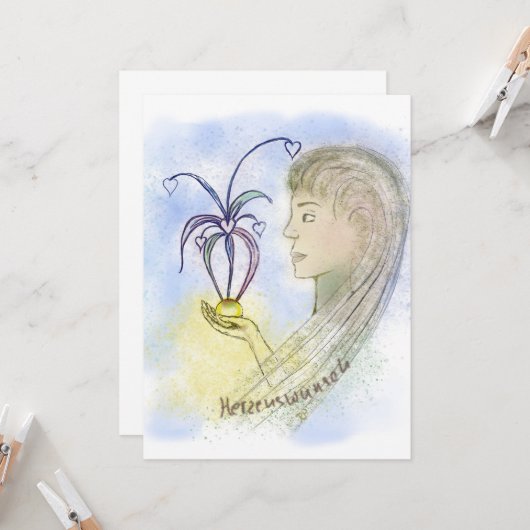 Grusskarte "Herzenswunsch" Kaart (Voorkant / Achterkant in situ)