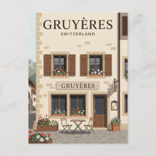 Gruyères Café Gevel Zwitserland Briefkaart