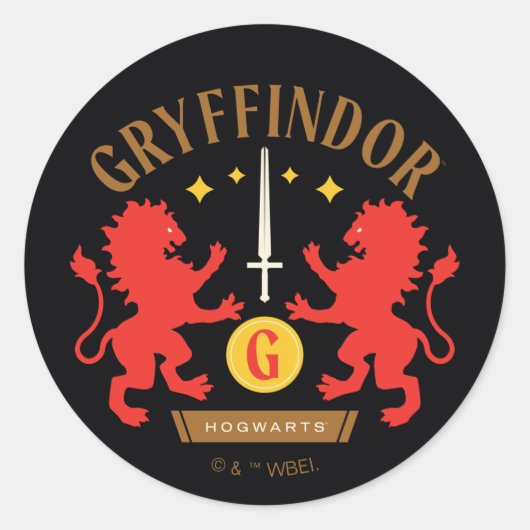 GRYFFINDOR™ House Double Lion Sword Graphic Ronde Sticker (Voorkant)