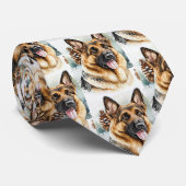 GSD German Shepherd Dogs in Snow on White Stropdas (Opgerold)