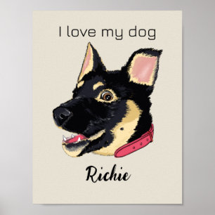 GSD Puppy Illustratie Monogram Hond Liefhebber Cad Poster