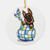 GSD Sack Puppy First Kerstmis op maat Keramisch Ornament (Voorkant)