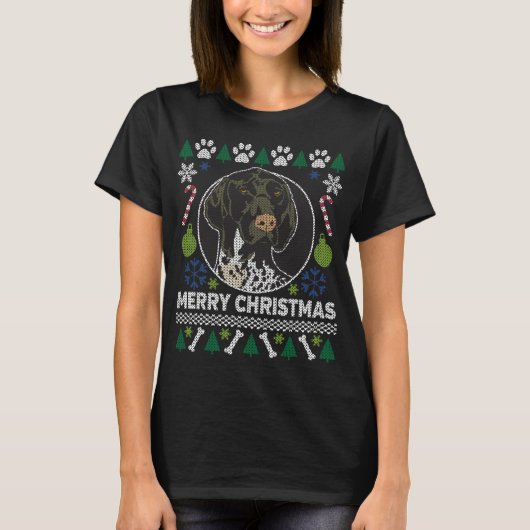 GSP Dog Ugly kerstSweater German Shorthaired T-shirt (Voorkant)