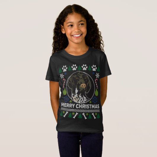 GSP Duits Kortharige Pointer Merry Christmas Ugl T-shirt (Voorkant volledig)