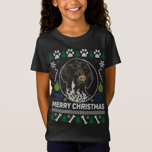 GSP Duits Kortharige Pointer Merry Christmas Ugl T-shirt (Voorkant)