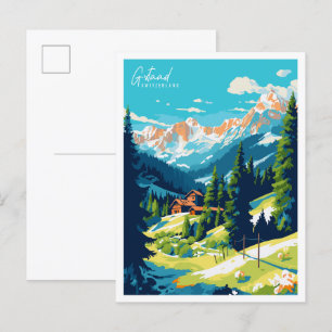 Gstadt Zwitserland vintage reisillustratie Briefkaart