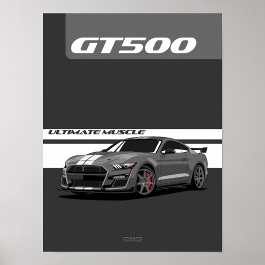 GT500 Muscle Car Poster – Grijs (Voorkant)
