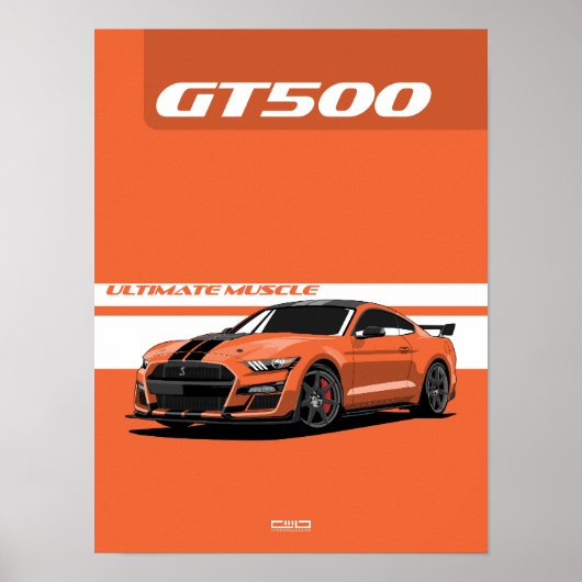 GT500 Muscle Car Poster – Sinaasappel (Voorkant)