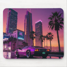 GTA 6 Vibe Muismat - Retro Car in Neon City Suns