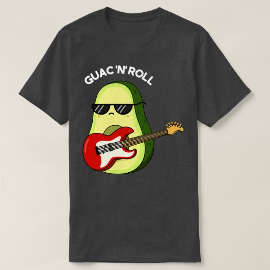 Guac en Roll Funny Rocker Avocado pun Dark BG T-shirt (Design voorkant)