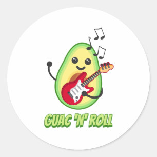 Guac 'n' Roll! Schattigee avocado muziek cartoon Ronde Sticker