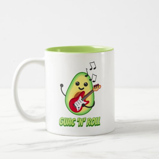 Guac 'n' Roll! Schattigee avocado muziek cartoon Tweekleurige Koffiemok (Links)