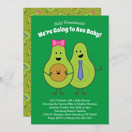 Guacamole Avocado Baby shower Co-Ed Genderneutraal Kaart (Voorkant / Achterkant)
