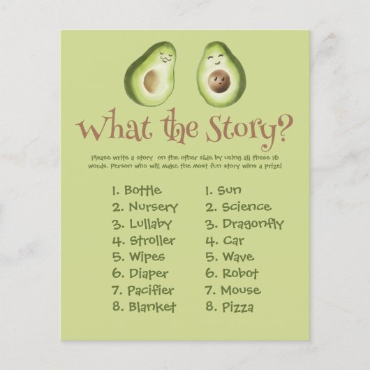 Guacamole Avocado Baby shower Story Game (Voorkant)