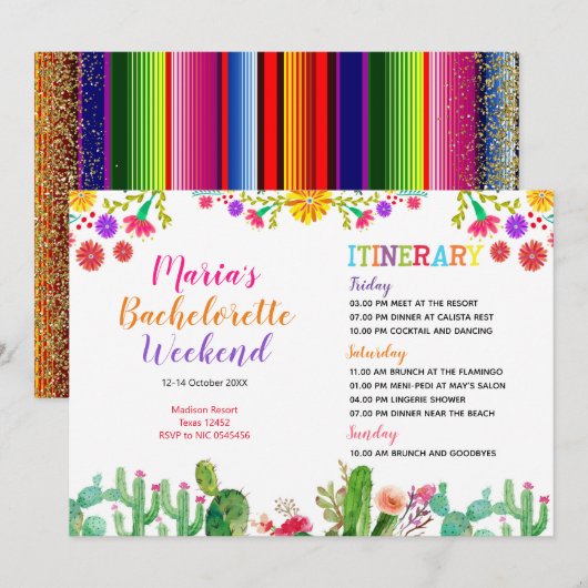 GUACAMOLE CACTUS Weekend Itinerary Uitnodiging (Voorkant / Achterkant)