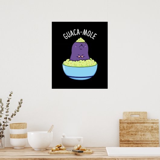 Guacamole Funny Mole in Guacamole dip donker BG Poster (Keuken)