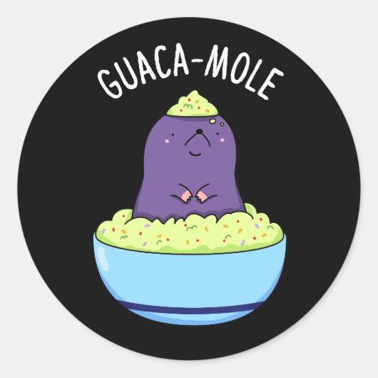 Guacamole Funny Mole in Guacamole dip donker BG Ronde Sticker (Voorkant)