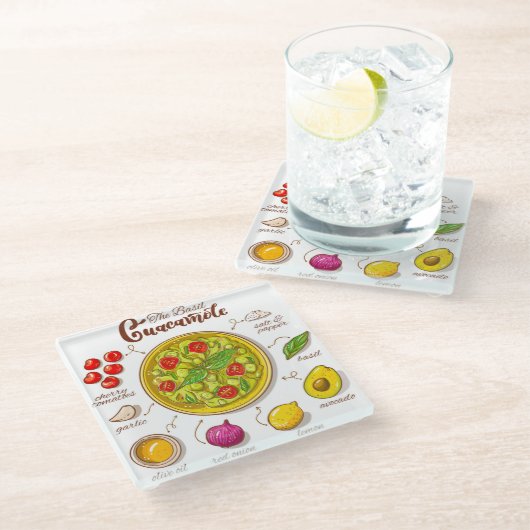 Guacamole Recipe Glass Onderzetter Glazen Onderzetter (Schuin)