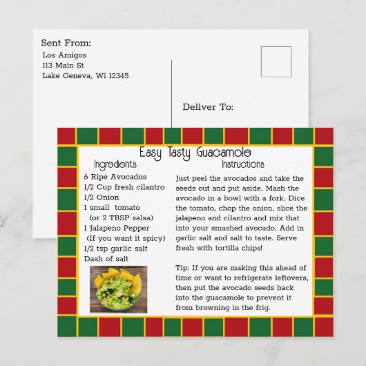 Guacamole Recipe-kaart Briefkaart (Voorkant / Achterkant)