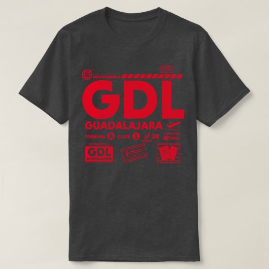  Guadalajara GDL luchthavencode Reisdag Re T-shirt (Design voorkant)