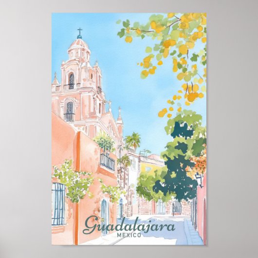 Guadalajara Mexico Gouache Illustratie Reizen Poster (Voorkant)