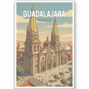 Guadalajara Mexico Illustratie Reis Kunst Vintage Sticker