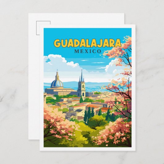 Guadalajara Mexico vintage reisillustratie Briefkaart (Voorkant / Achterkant)
