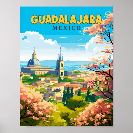 Guadalajara Mexico vintage reisillustratie Poster (Voorkant)