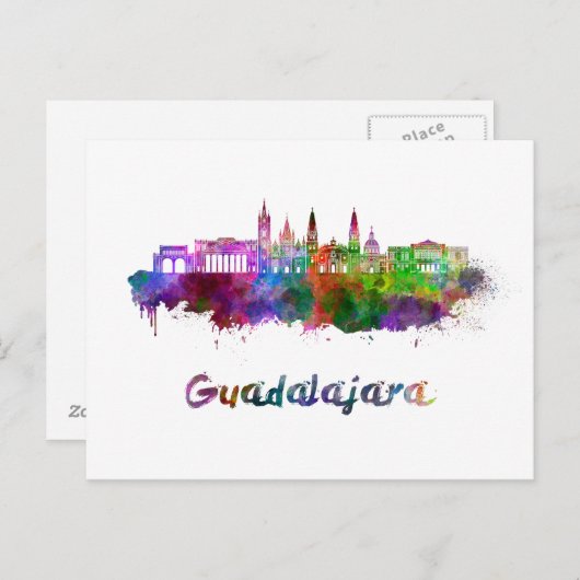 Guadalajara skyline in waterverf briefkaart (Voorkant / Achterkant)