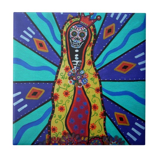Guadalupe Dia de Los Muertos Tiles naar gevangenis Tegeltje (Voorkant)