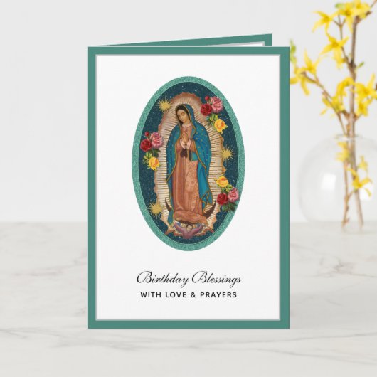 Guadalupe Elegant Religious Celebration Kaart (Gele Bloem)