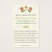 Guadalupe Floral Rozen Memorial Funeral Prayer Visitekaartje (Achterkant)