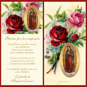 Guadalupe Funeral Virgin Mary condoleent Spaans Bedankkaart
