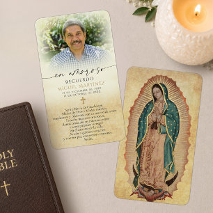 Guadalupe-herdenkingsgebedskaart met foto visitekaartje