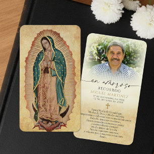Guadalupe-herdenkingsgebedskaart met foto visitekaartje