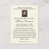 Guadalupe Maagd Maria Begrafenis Gebed Plaatskaartje (Achterkant)