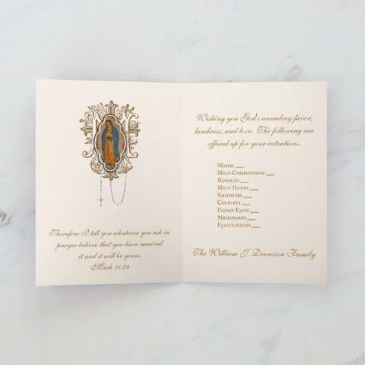 Guadalupe Maagd Maria Katholieke Bouquet  Bedankkaart (Binnen)