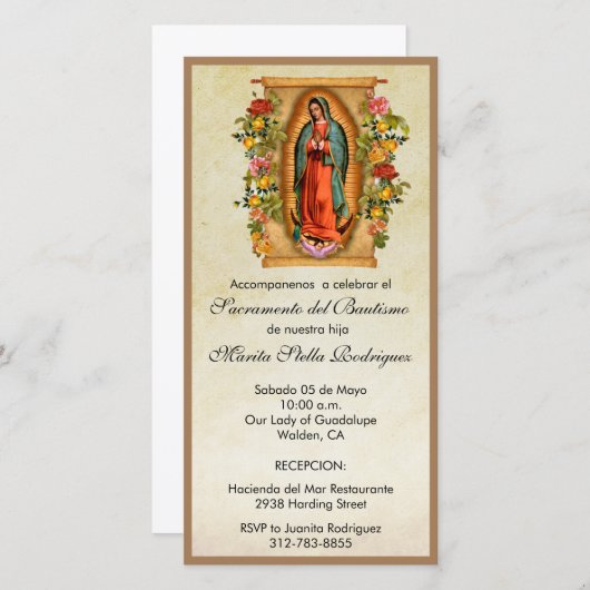 Guadalupe Maagd Maria Spaanse Doop Uitnodiging (Voorkant / Achterkant)