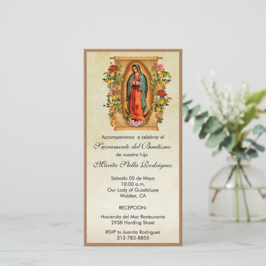 Guadalupe Maagd Maria Spaanse Doop Uitnodiging (Staand voorkant)