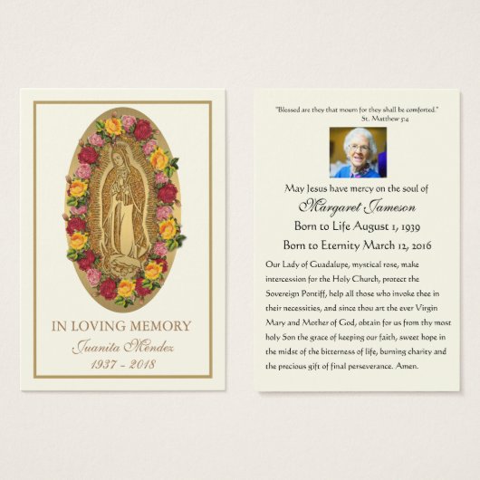 Guadalupe Maagd Mary Funeral Prayer Heilige Kaart (Voorkant /achterkant)