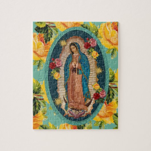 Guadalupe Maagd Mary Yellow Roses Religieuze Legpuzzel (Verticaal)