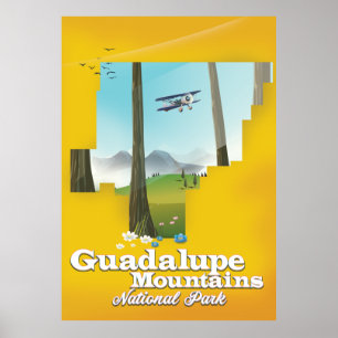 Guadalupe mountains nationaal park, Texas kaart. Poster
