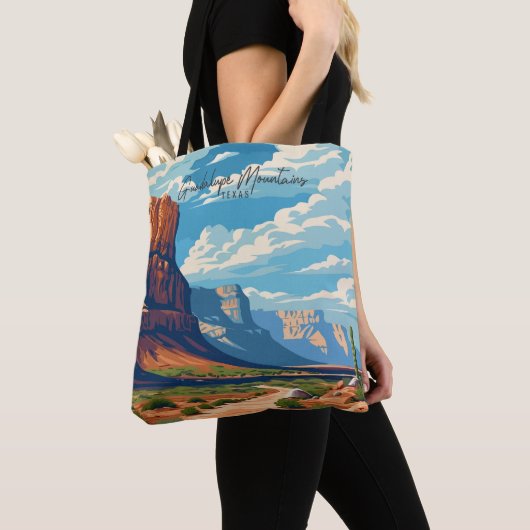 Guadalupe Mountains Vintage reisillustratie Tote Bag (Dichtbij)